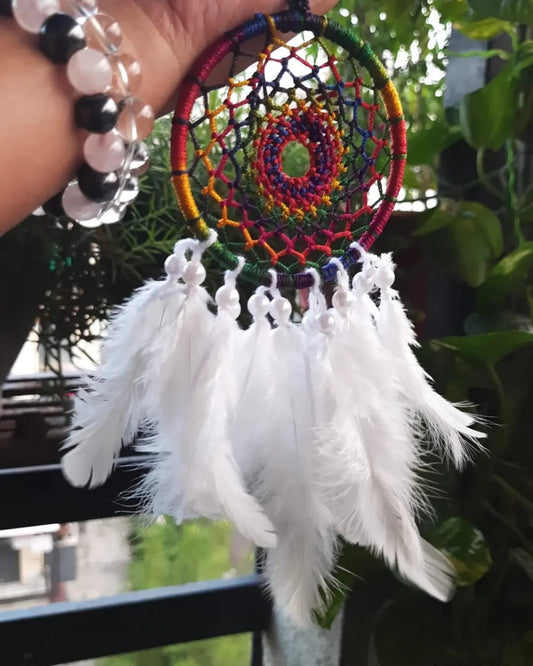 Ranibow feather mini dreamcatcher