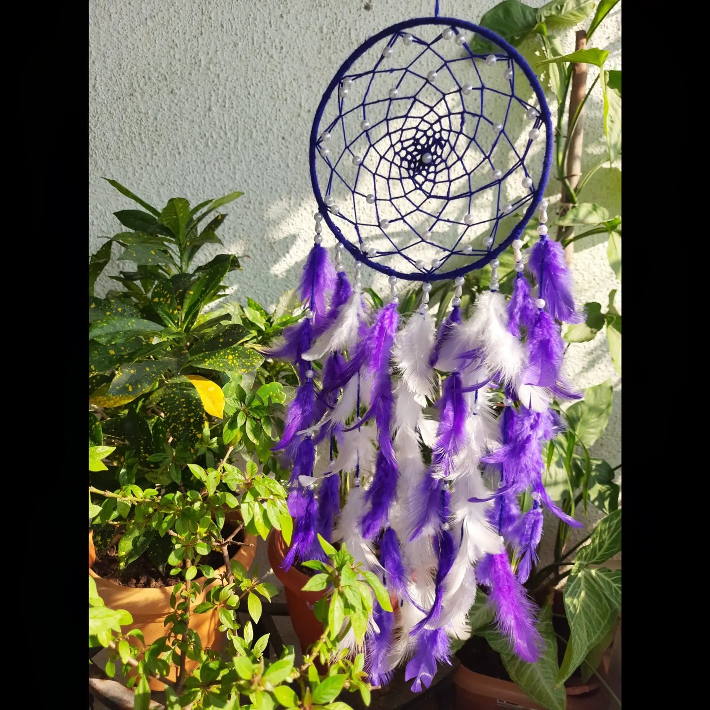 Purple and white dreamcatcher.